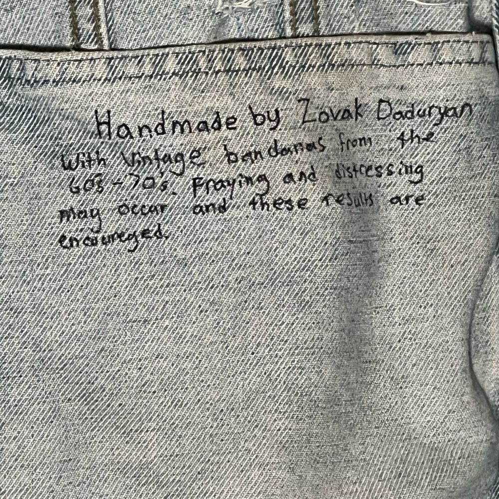 Vintage Paradise France Handmade Distressed Denim Jacket With Vintage Bandana Pa - Picture 9 of 9